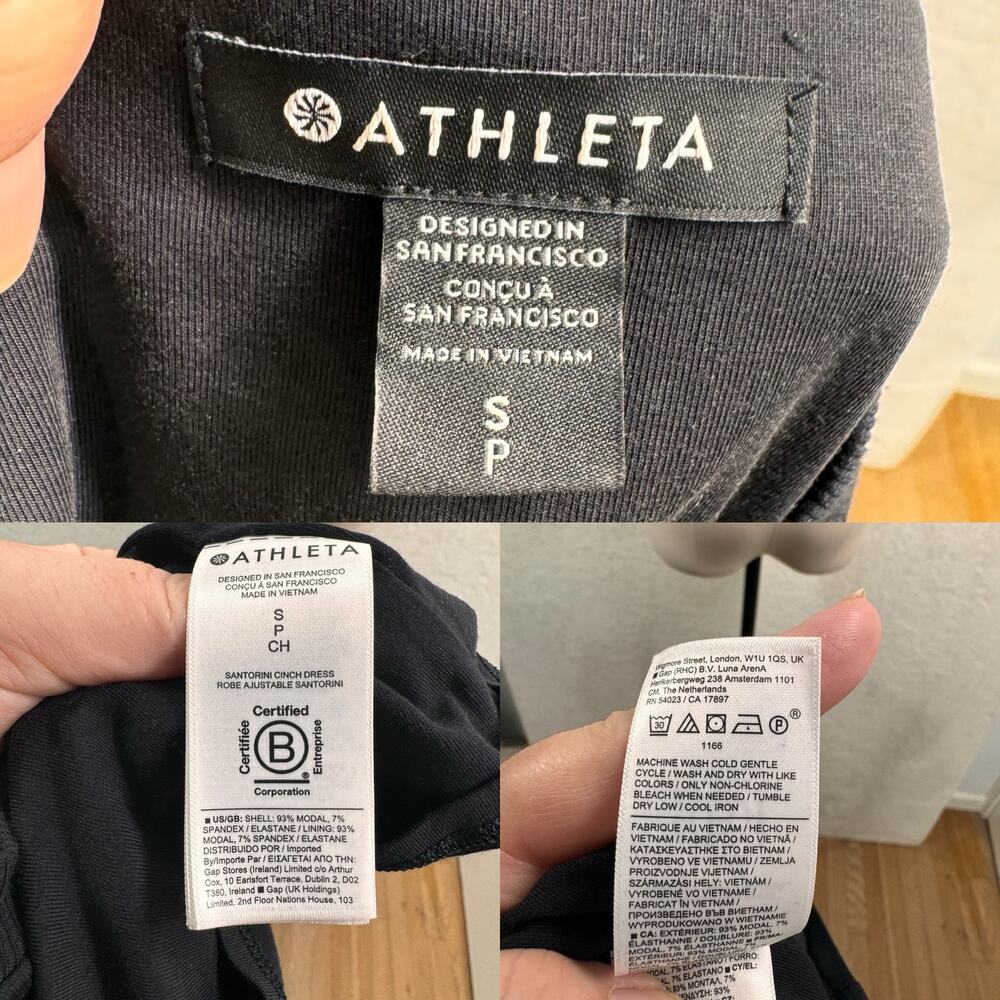 Athleta Womens Santorini Cinch Dress Black Midi Athleisure Casual Sporty Size SP - Picture 6 of 9